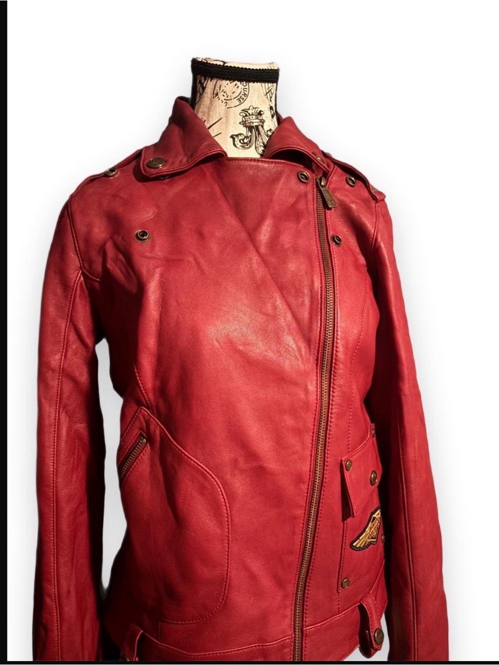 Harley Davidson 120 Anniversary Red Leather Asymmetric Zip Women's Jacket